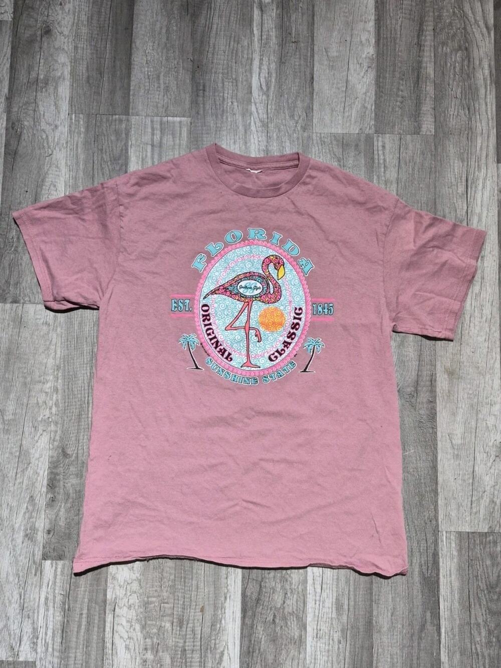 Vintage Pink Flamingo Florida Sunshine State T Shirt Size Medium